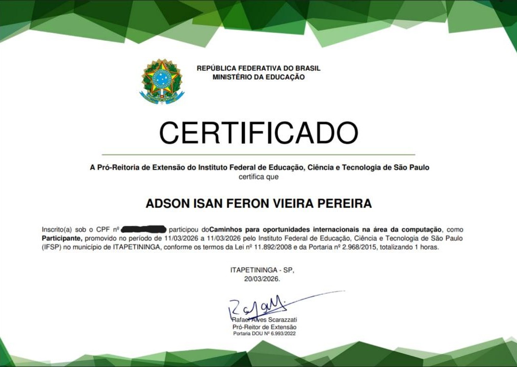 Certificado do IFSP — Caminhos para oportunidades internacionais na área da computação